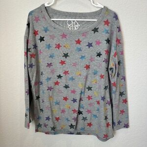 Chaser Grey Rainbow Watercolor Star Print Scoop Neck Sweater - Size M - EUC